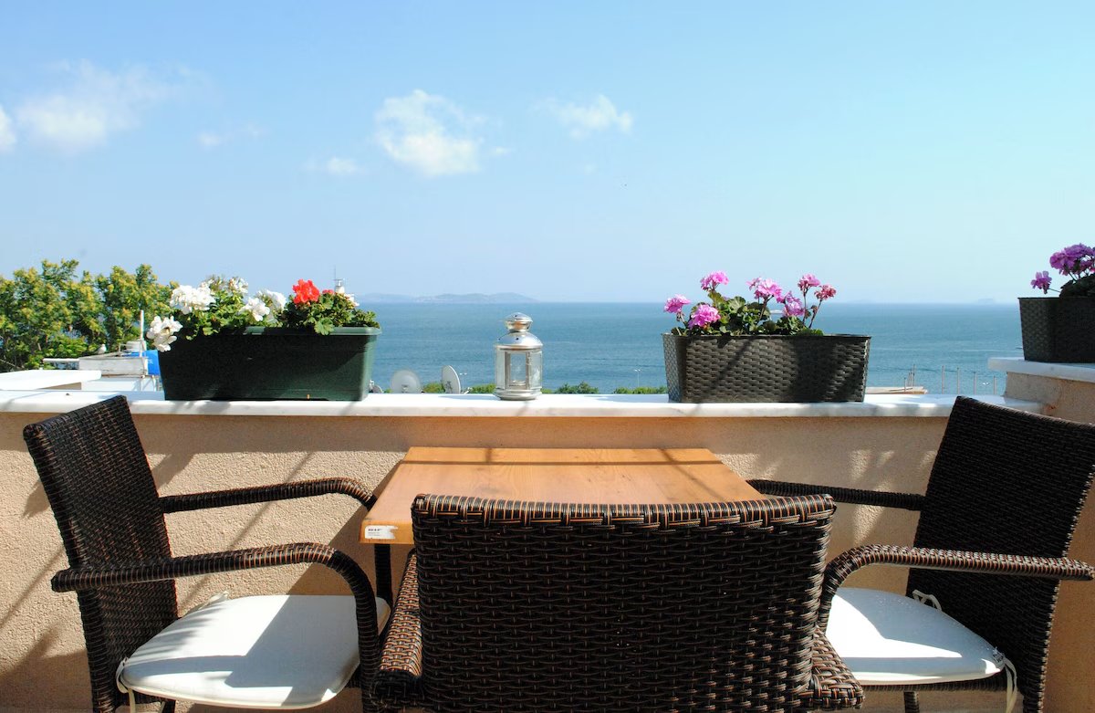 The grapevine terrace at Hotel Buhara looking out over the Sea of Marmara